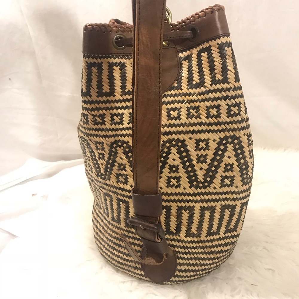 Handmade Woven Bamboo and Leather Backpack - Picture 4 of 8